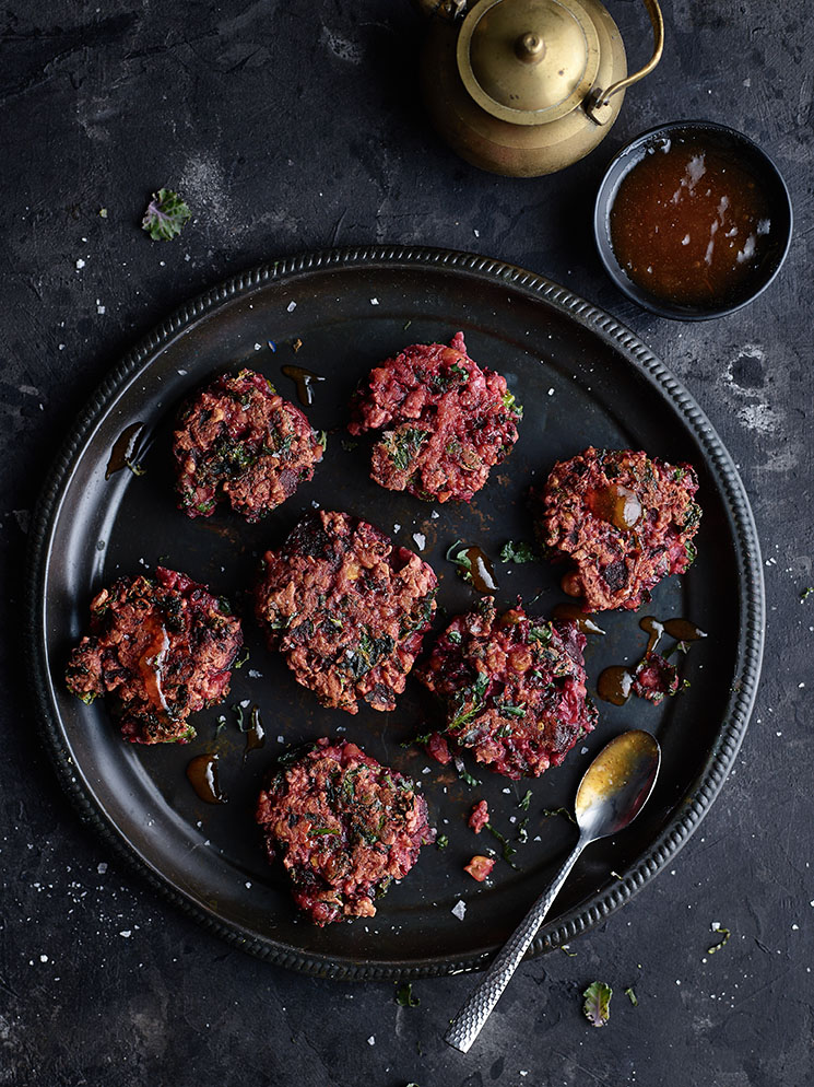 Kalette beetroot and chickpea Patties